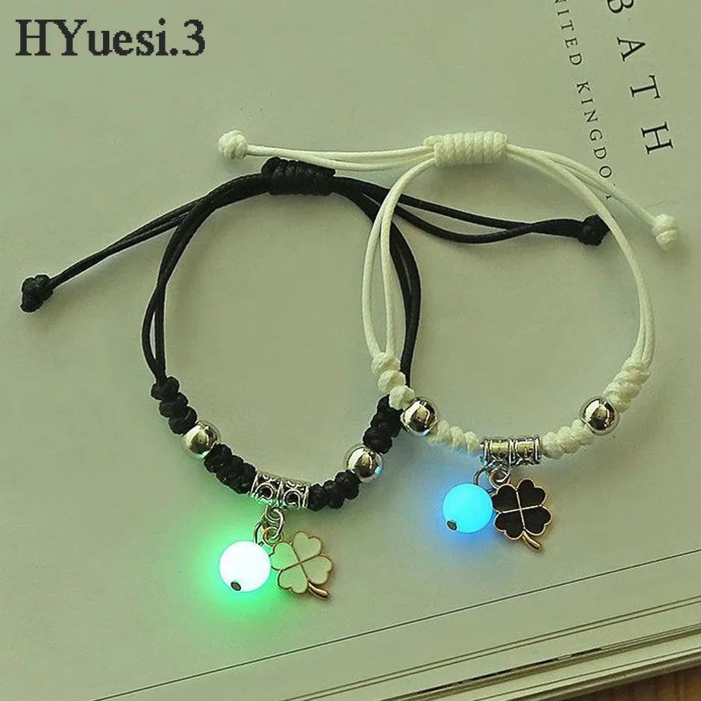 Luminous Beads Star Couple Bracelets For Women Men Charm Cat Flower Heart Key Lock Cross Matching Bracelets