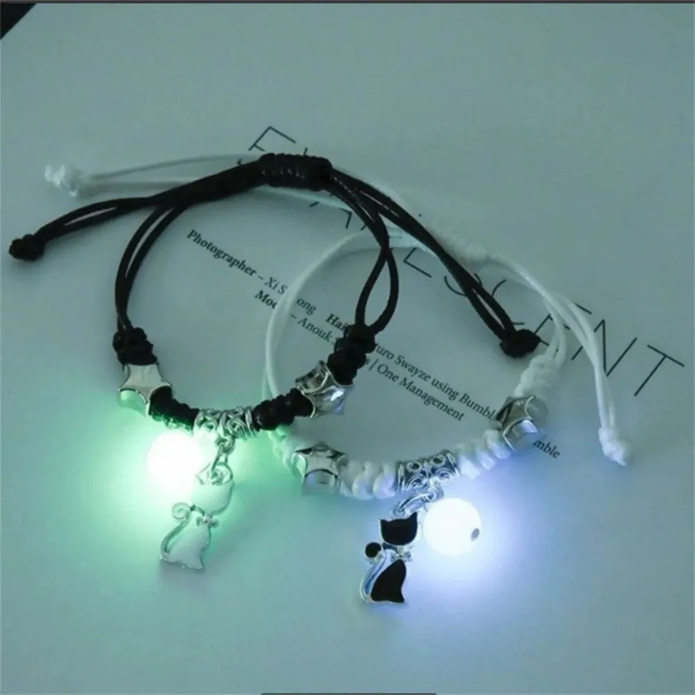 Luminous Beads Star Couple Bracelets For Women Men Charm Cat Flower Heart Key Lock Cross Matching Bracelets