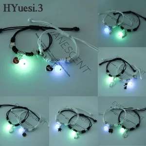 Luminous Beads Star Couple Bracelets For Women Men Charm Cat Flower Heart Key Lock Cross Matching Bracelets