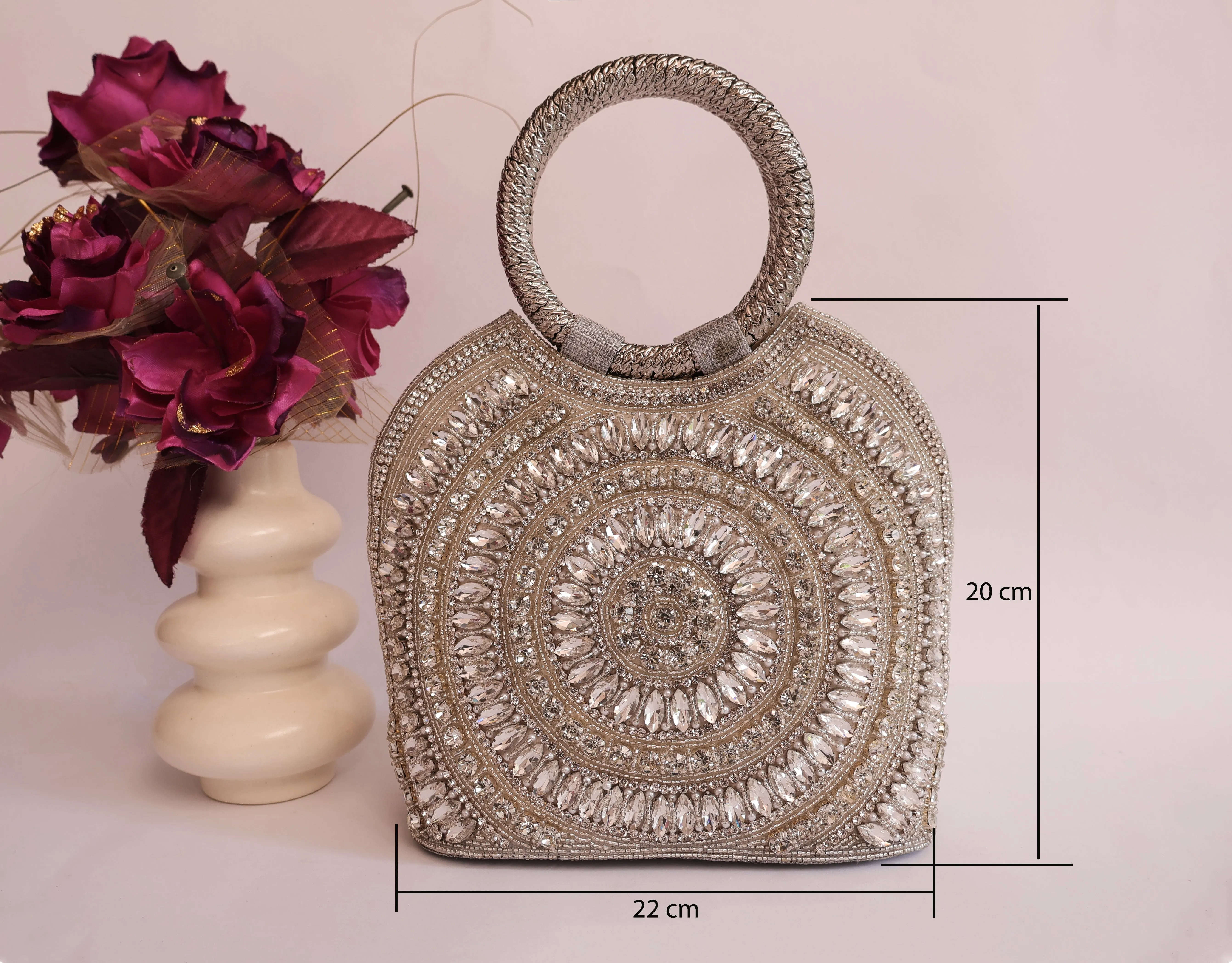Luxury Silver Bridal Zircon Handbag, Indian Wedding Clutch