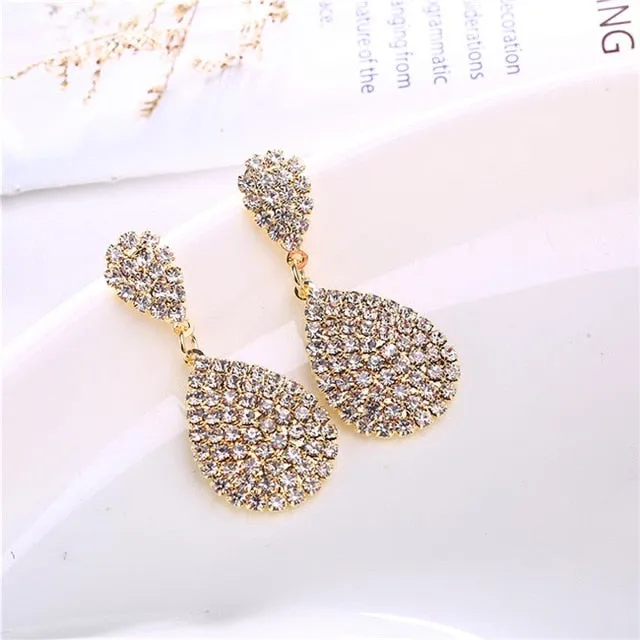 Luxury Water Drop Dangle Earrings Gold Silver Bridal Wedding Fine Jewelry