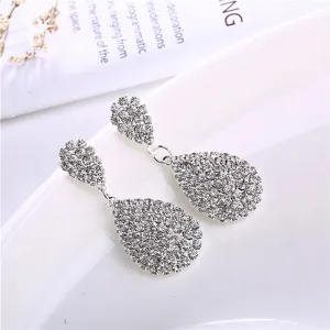 Luxury Water Drop Dangle Earrings Gold Silver Bridal Wedding Fine Jewelry