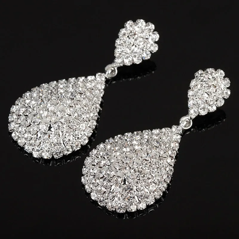 Luxury Water Drop Dangle Earrings Gold Silver Bridal Wedding Fine Jewelry