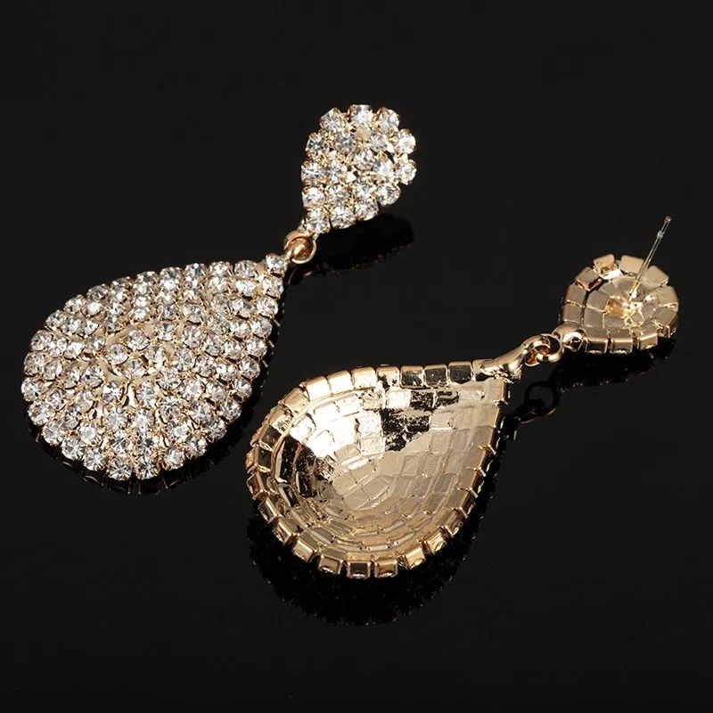 Luxury Water Drop Dangle Earrings Gold Silver Bridal Wedding Fine Jewelry