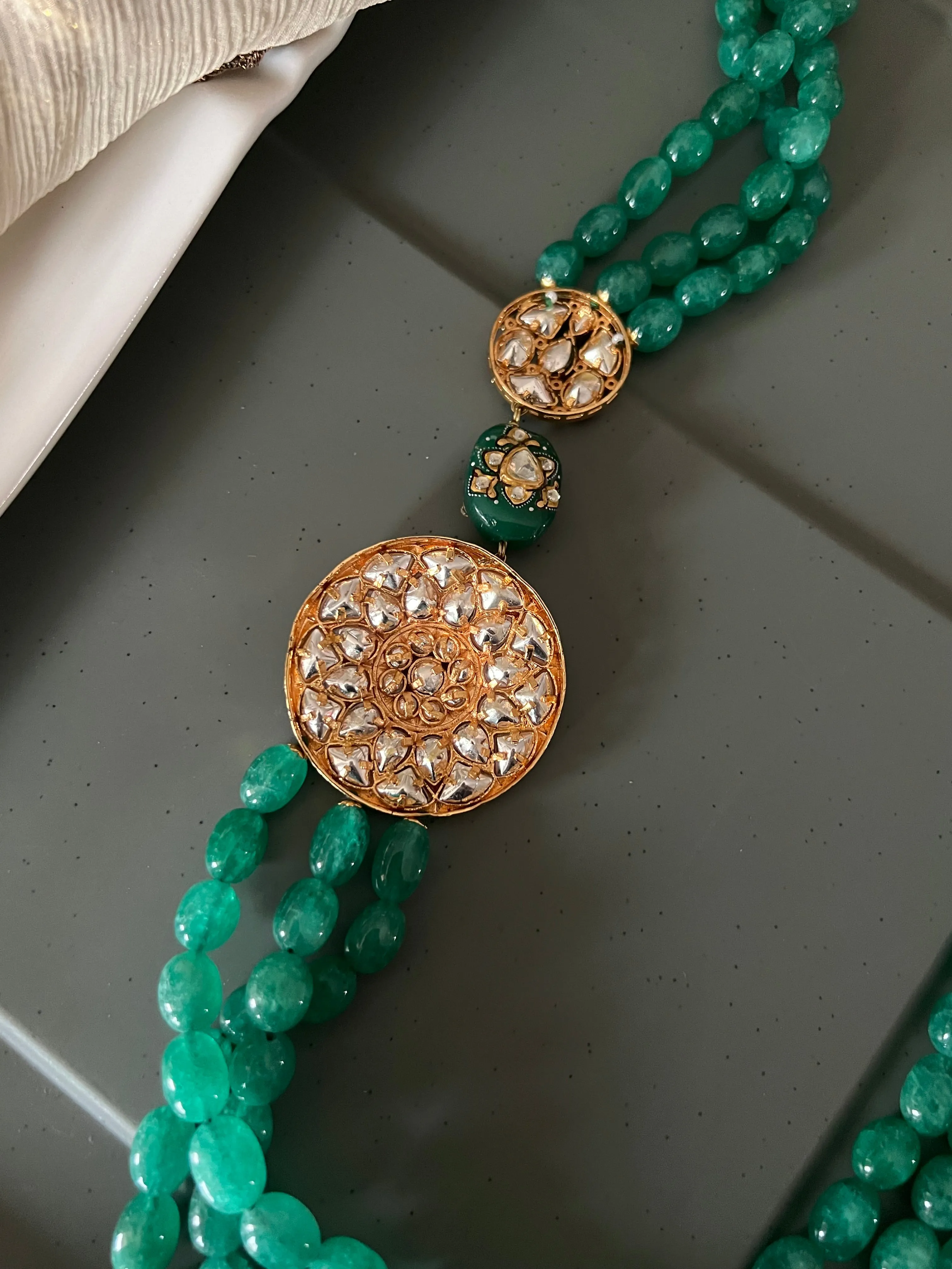 Maharani Kundan and Green Quartz Necklace