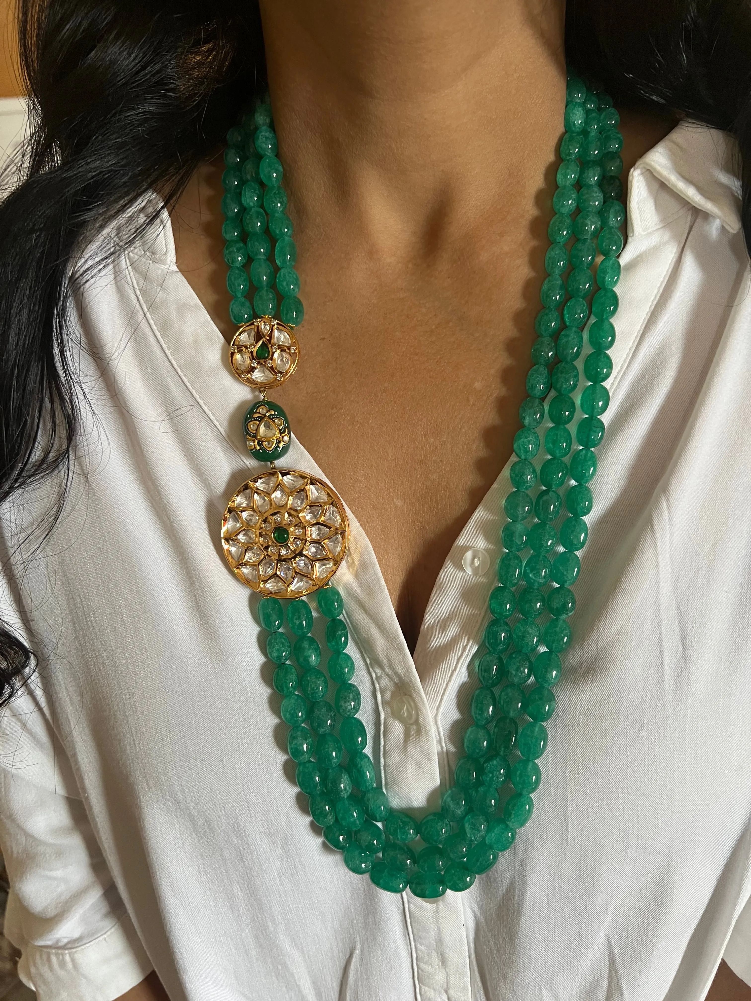 Maharani Kundan and Green Quartz Necklace
