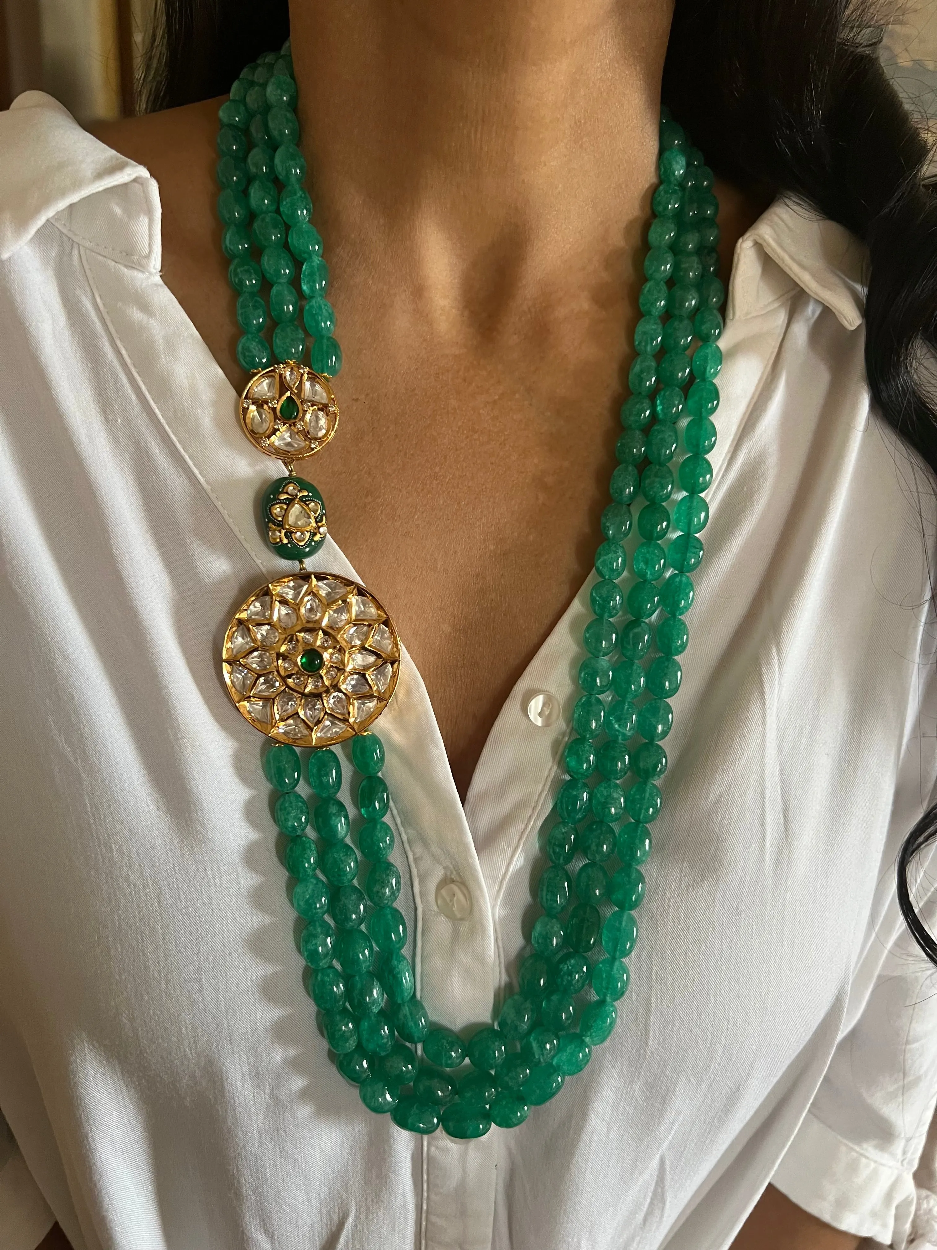 Maharani Kundan and Green Quartz Necklace