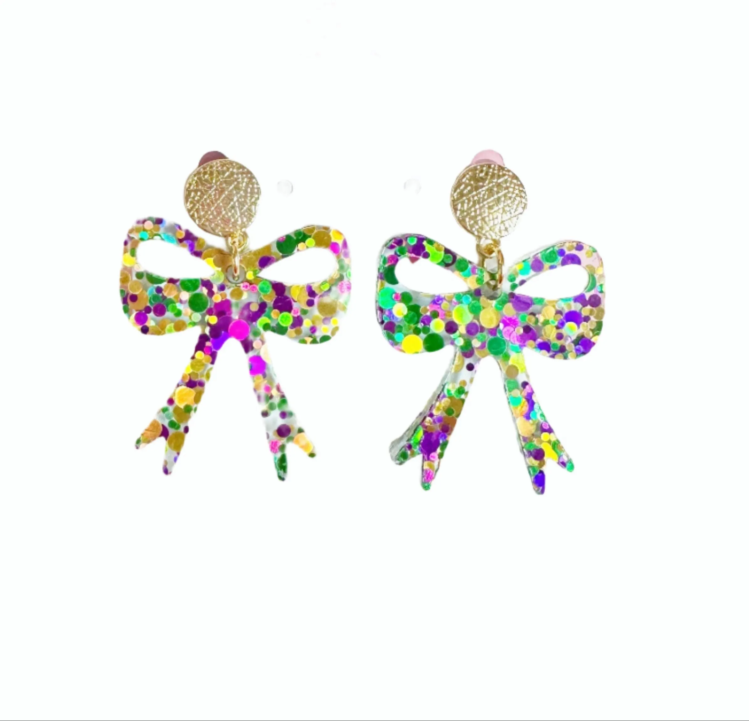 Mardi Gras Bow Dangle Earrings