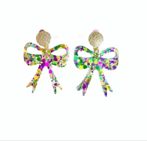 Mardi Gras Bow Dangle Earrings