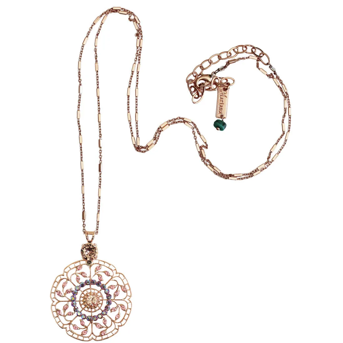 Mariana "Flamingo" Rose Gold Plated Filigree Pendant Crystal Necklace, 5210 319mr