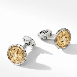 Maritime® Compass Cufflinks with 18K Yellow Gold and Center Diamond