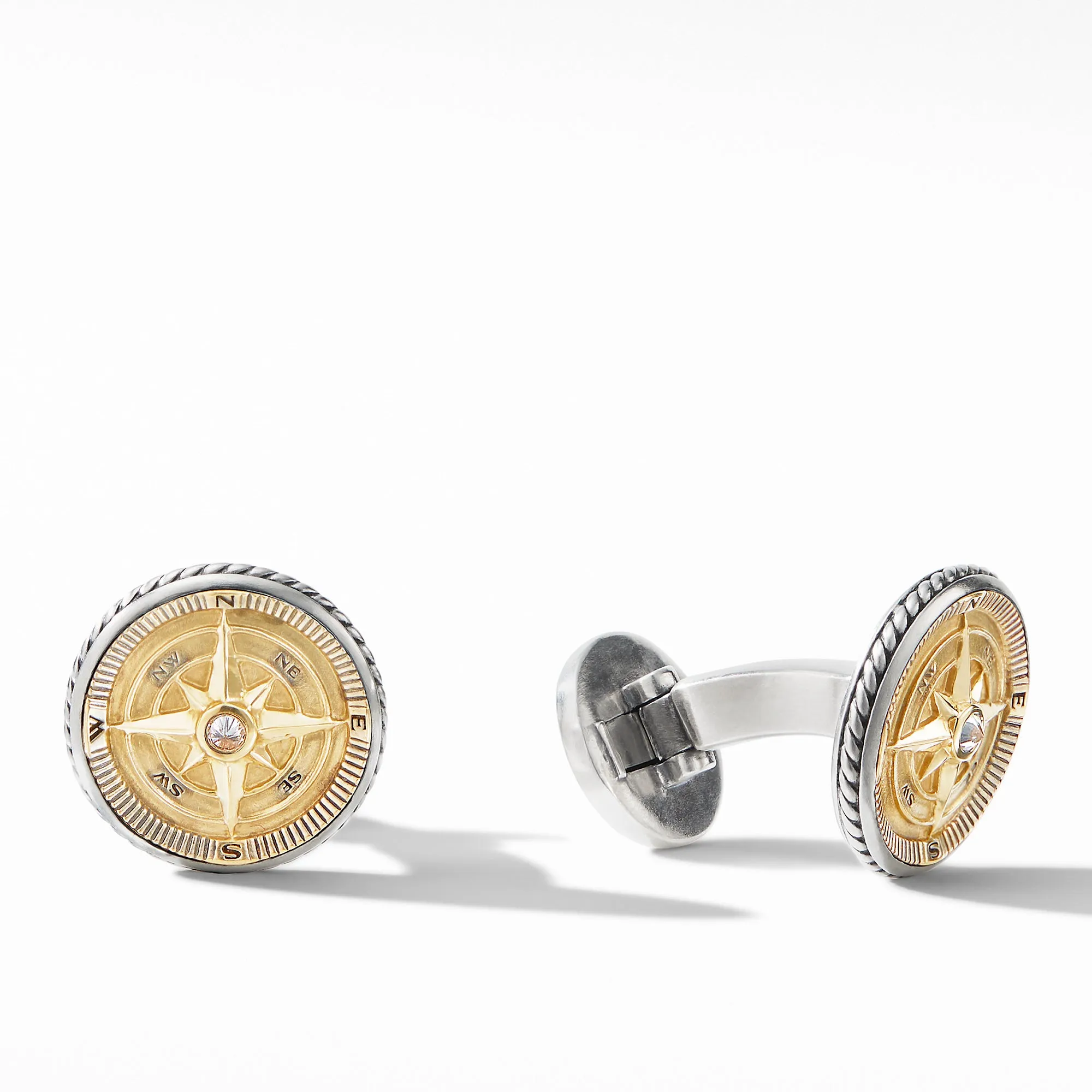 Maritime® Compass Cufflinks with 18K Yellow Gold and Center Diamond