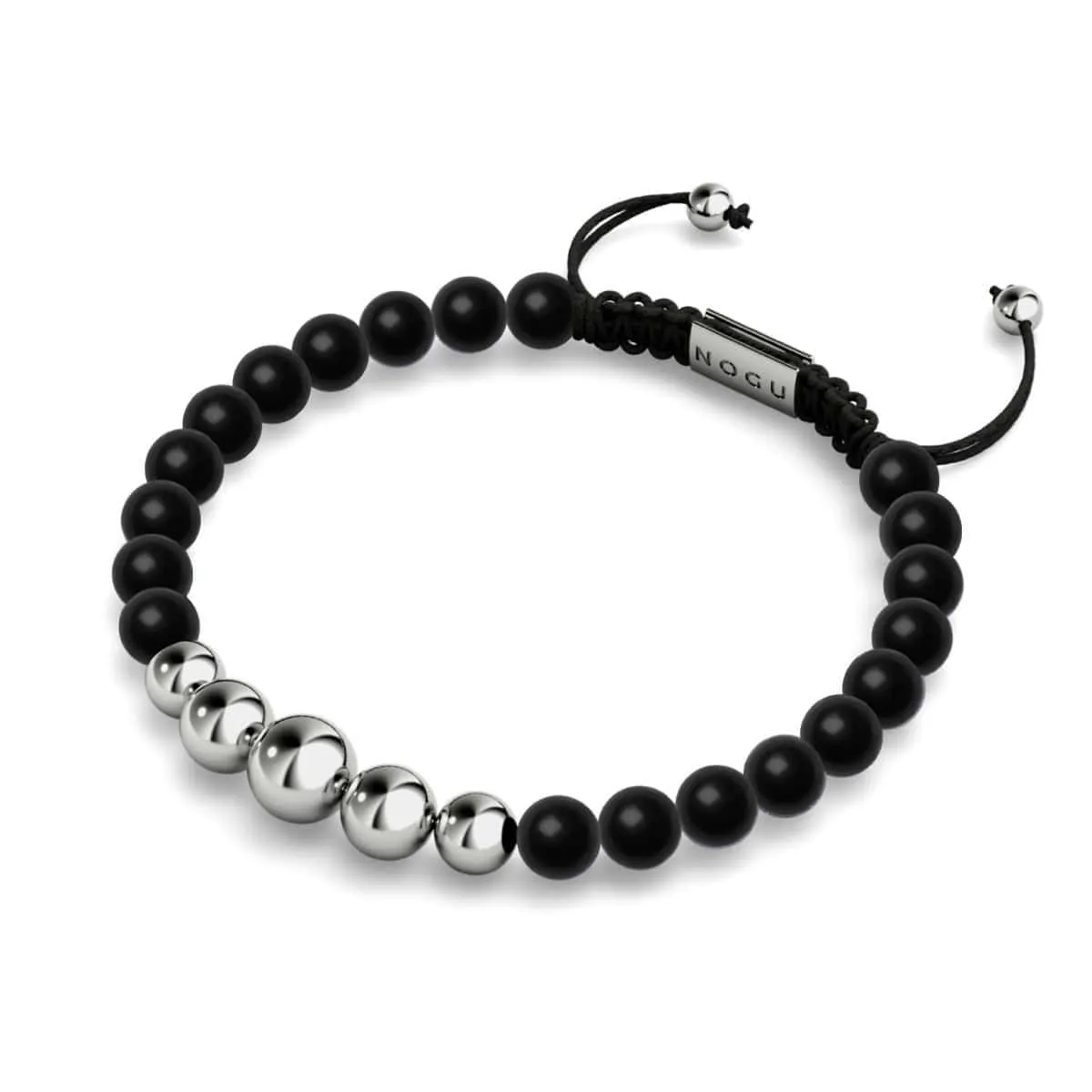 Matte Black Agate | Silver | Balance Gemstone Macrame Bracelet