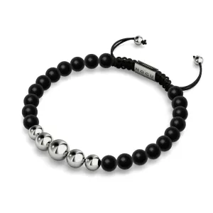 Matte Black Agate | Silver | Balance Gemstone Macrame Bracelet