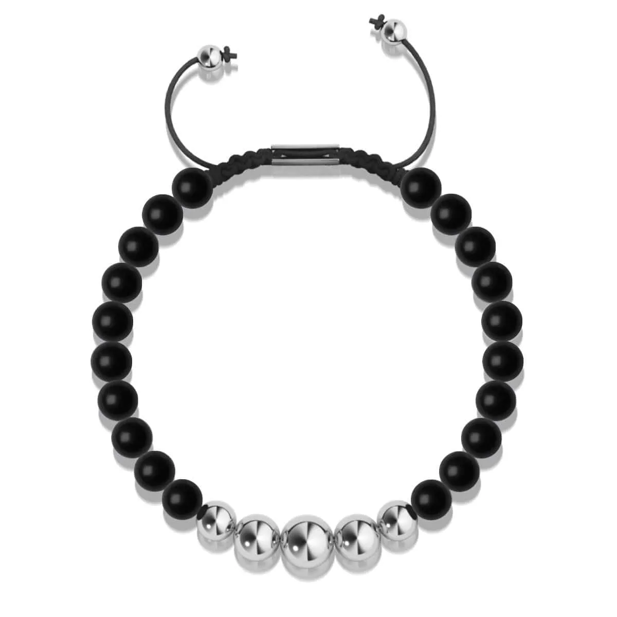 Matte Black Agate | Silver | Balance Gemstone Macrame Bracelet