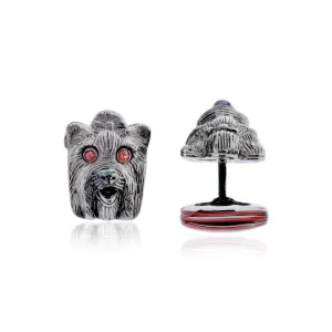 MCL Design Dog Cufflinks with True Red Enamel & Red Sapphires