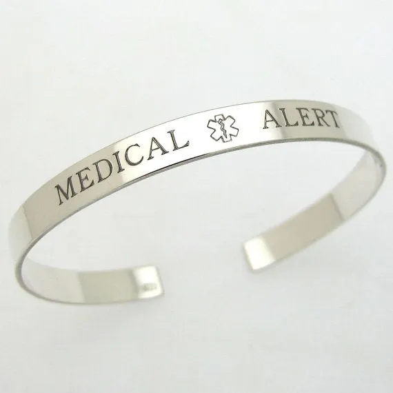 Medical Alert Bracelet, Custom Silver Bracelet for Him