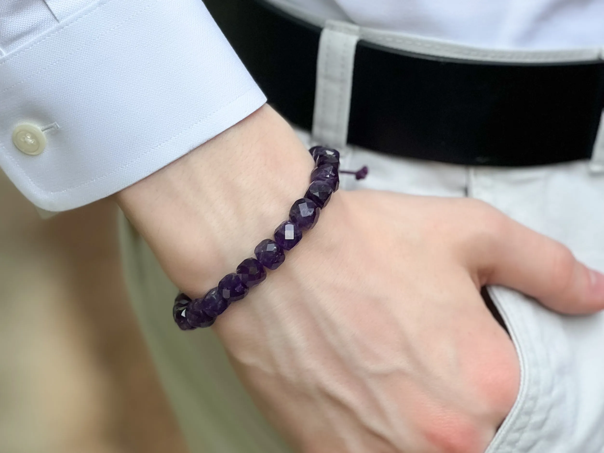 Men's Amethyst Adjustable Bracelet