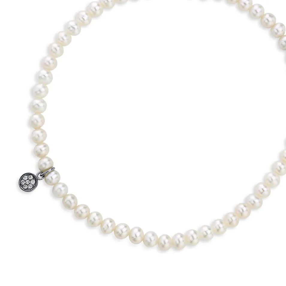 Men's Collection Black Rhodium & Diamond Mini Disc on Pearls