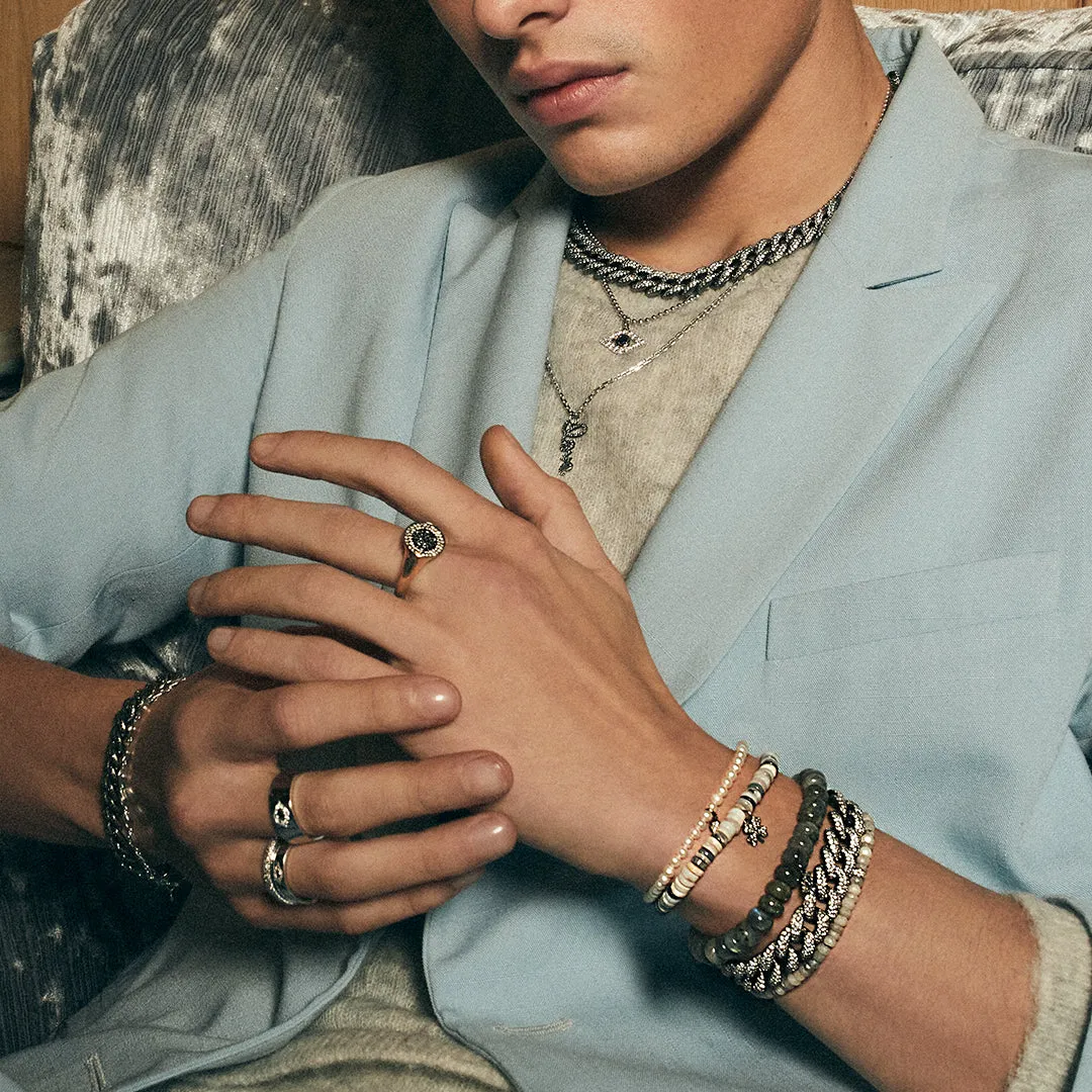 Men's Collection Black Rhodium & Diamond Mini Disc on Pearls