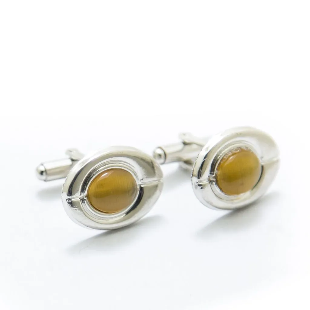 Mens Cufflinks With Dark Yellow Gemstone – Oval