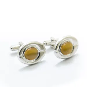 Mens Cufflinks With Dark Yellow Gemstone – Oval