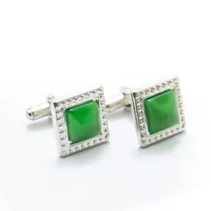Mens Cufflinks With Green Gemstone – Square
