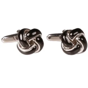 Mens Silvertone Black Circle Knot Cufflinks with Jewelry Box