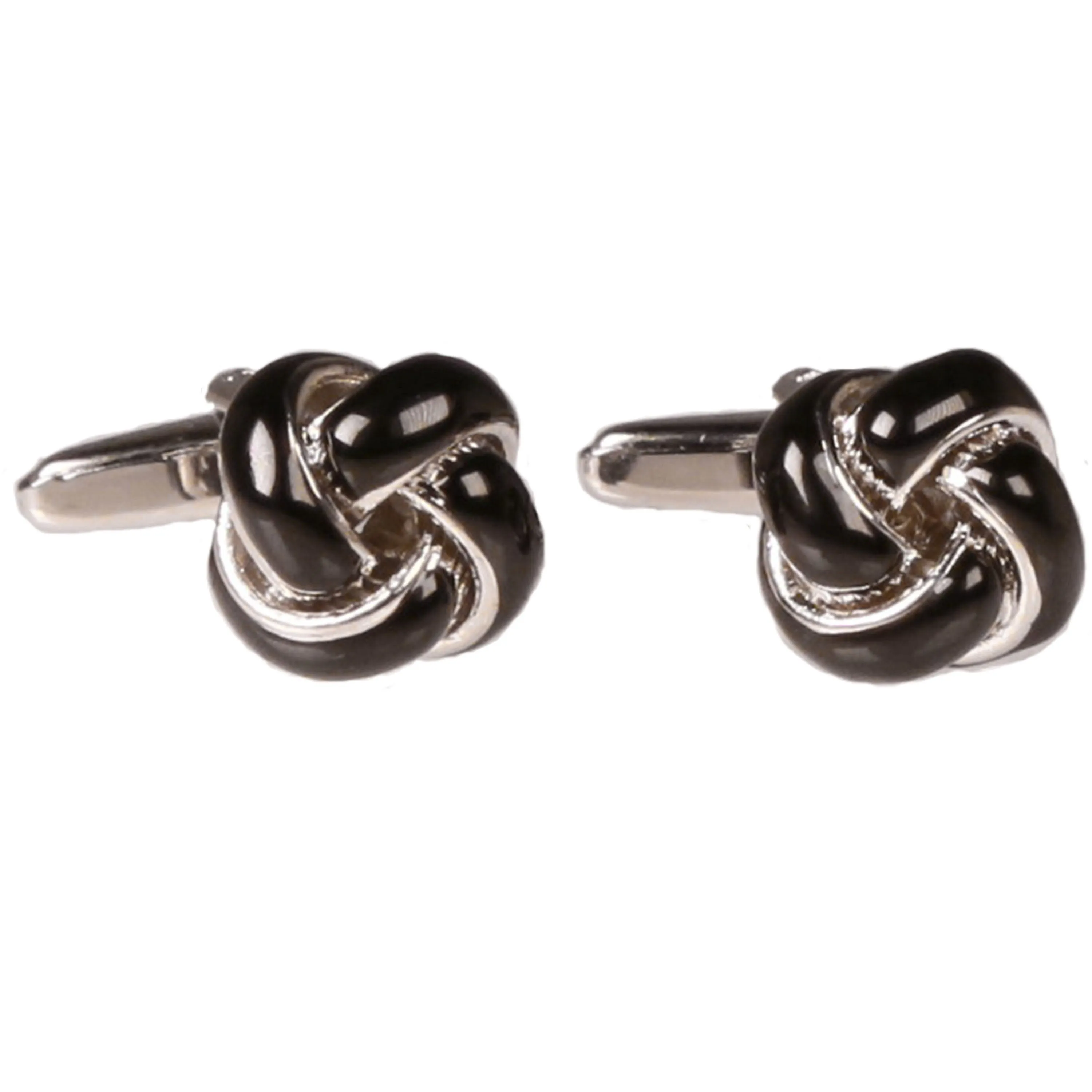 Mens Silvertone Black Circle Knot Cufflinks with Jewelry Box