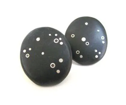 Men's Sterling Silver Starry Night Black Beach Stone Cufflinks