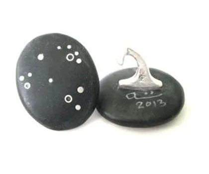 Men's Sterling Silver Starry Night Black Beach Stone Cufflinks