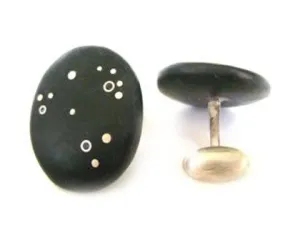 Men's Sterling Silver Starry Night Black Beach Stone Cufflinks