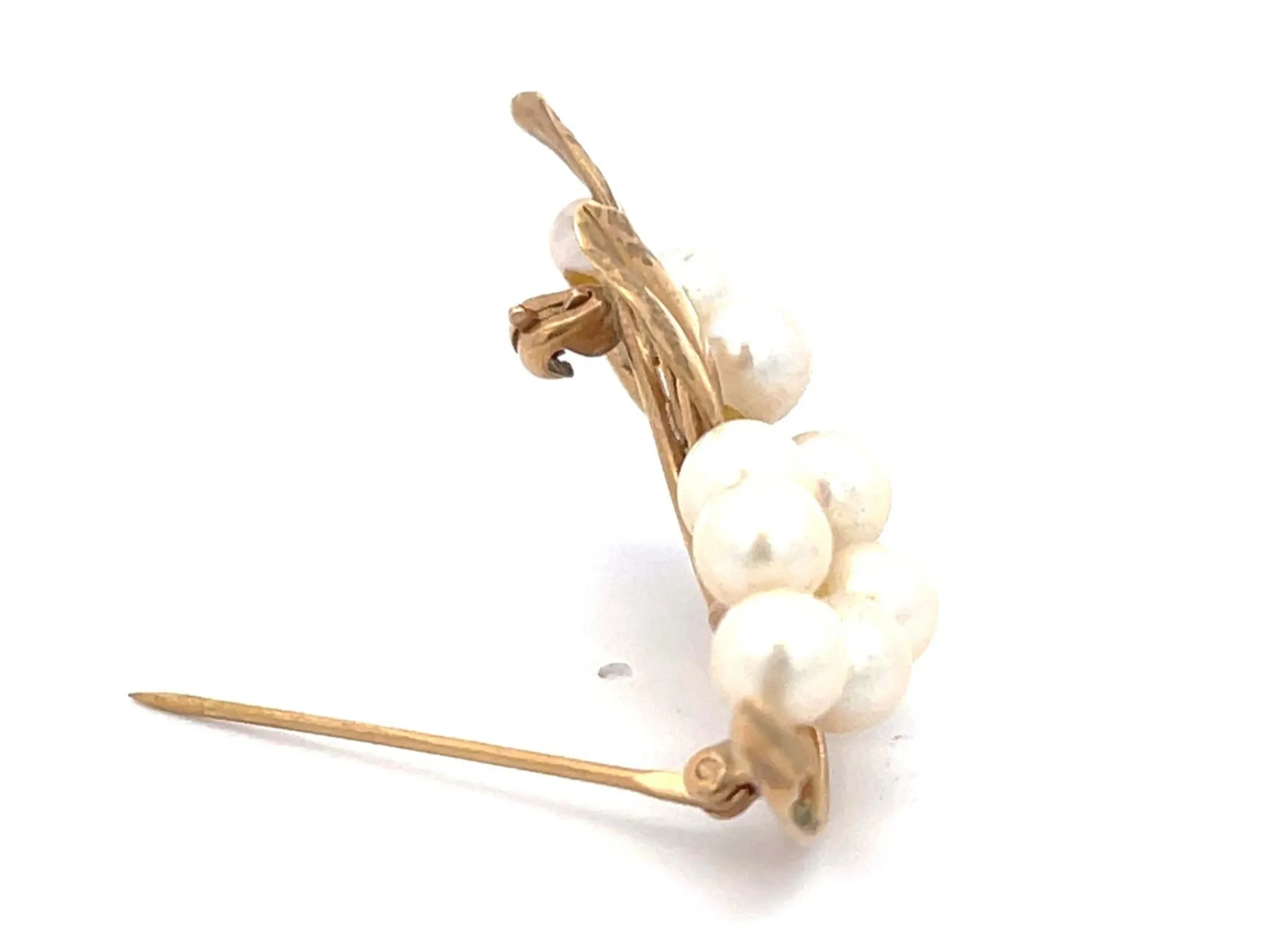 Mings Akoya Pearl and Leaf Branch Brooch in 14k Yellow Gold