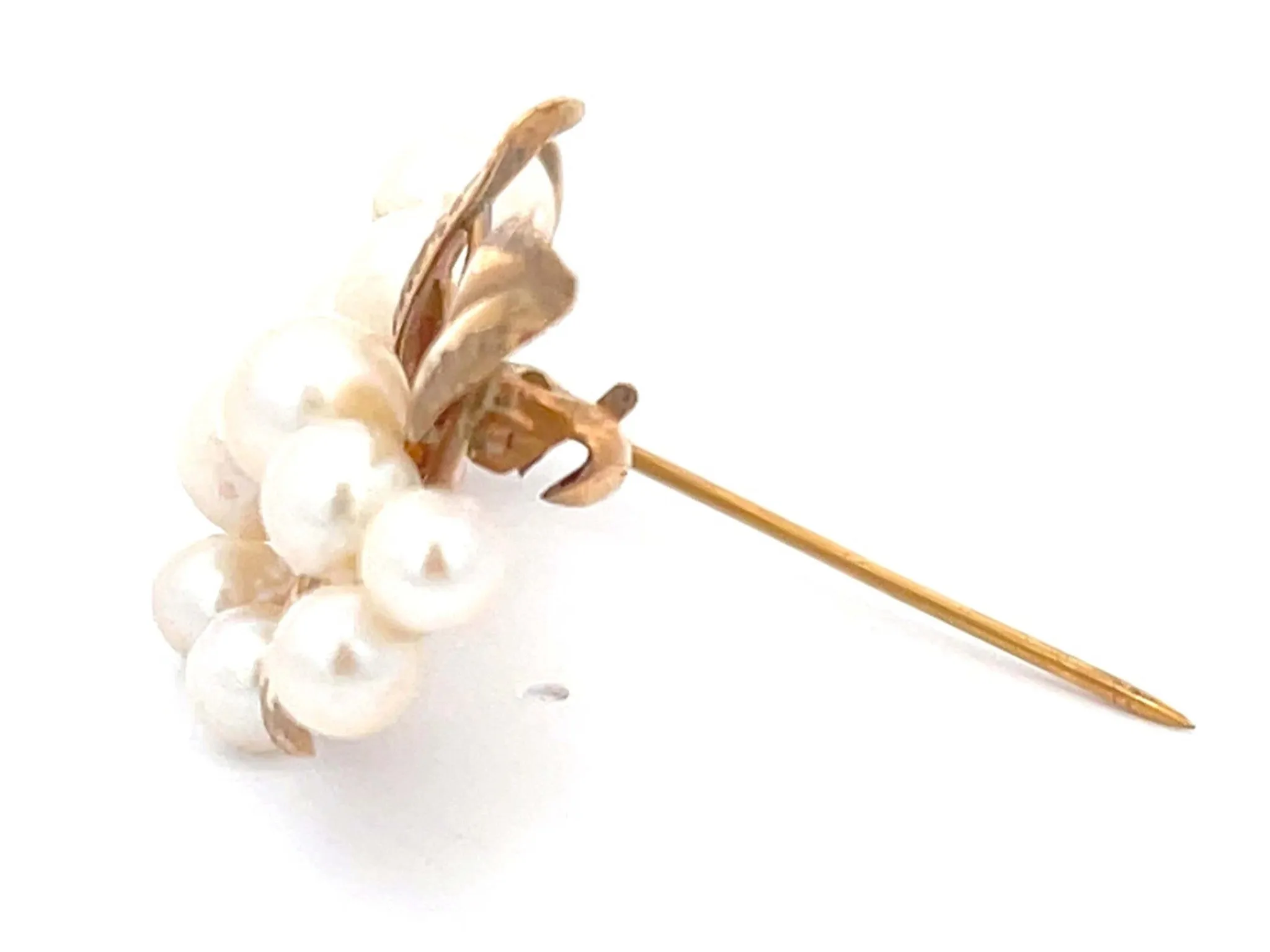 Mings Akoya Pearl and Leaf Branch Brooch in 14k Yellow Gold