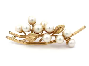 Mings Akoya Pearl Leaf Branch Brooch in 14k Yellow Gold