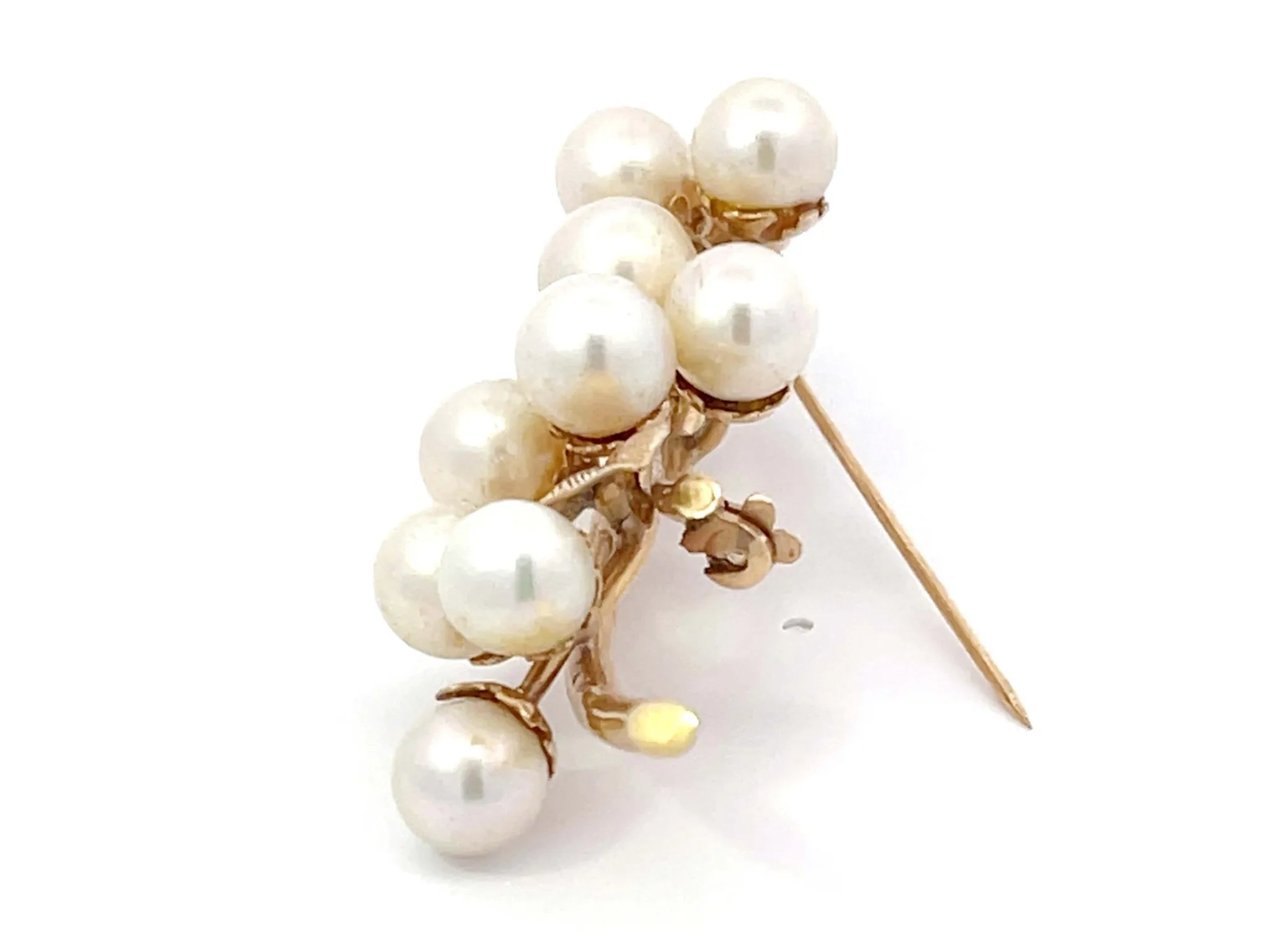 Mings Akoya Pearl Leaf Branch Brooch in 14k Yellow Gold