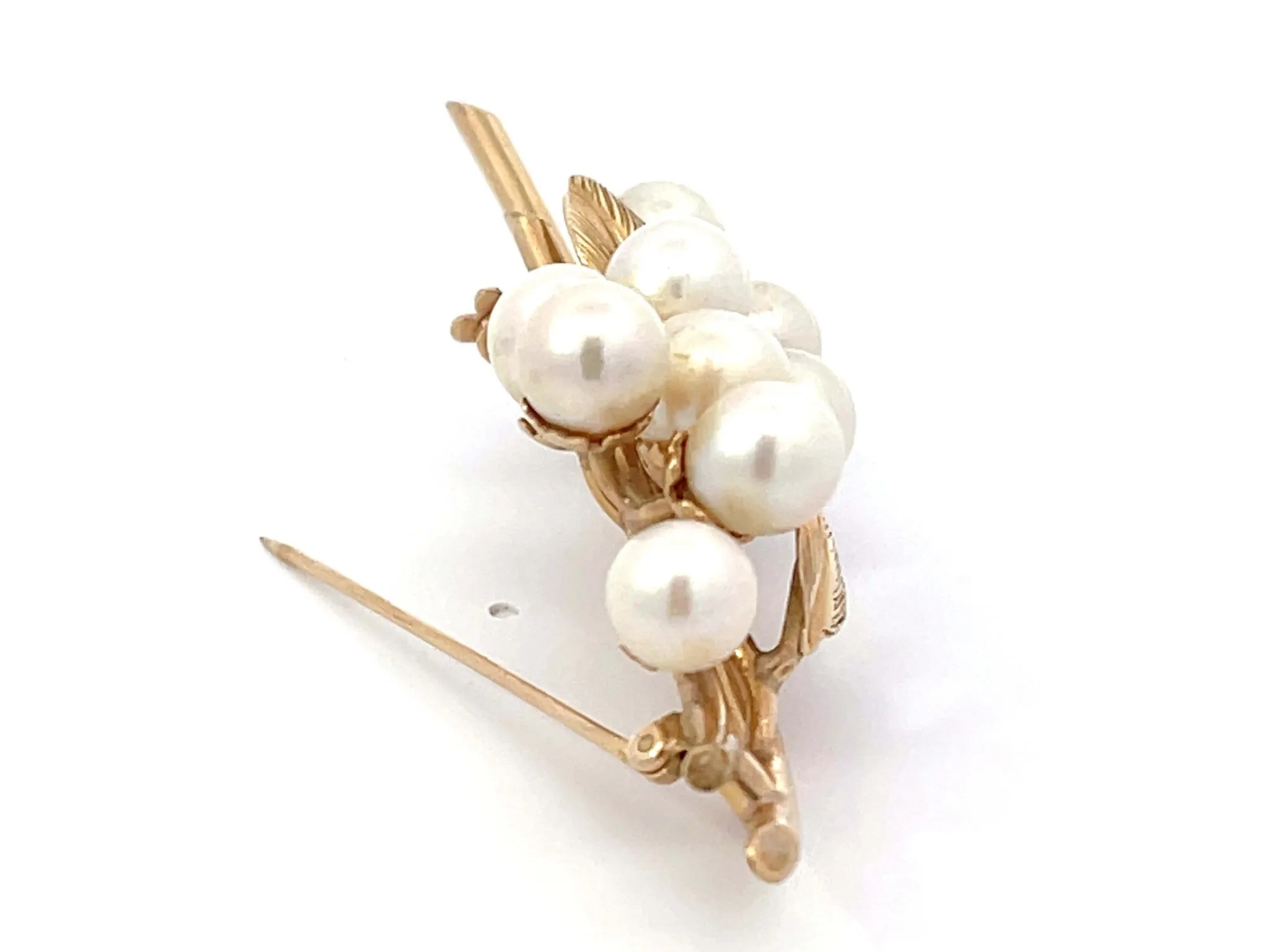 Mings Akoya Pearl Leaf Branch Brooch in 14k Yellow Gold
