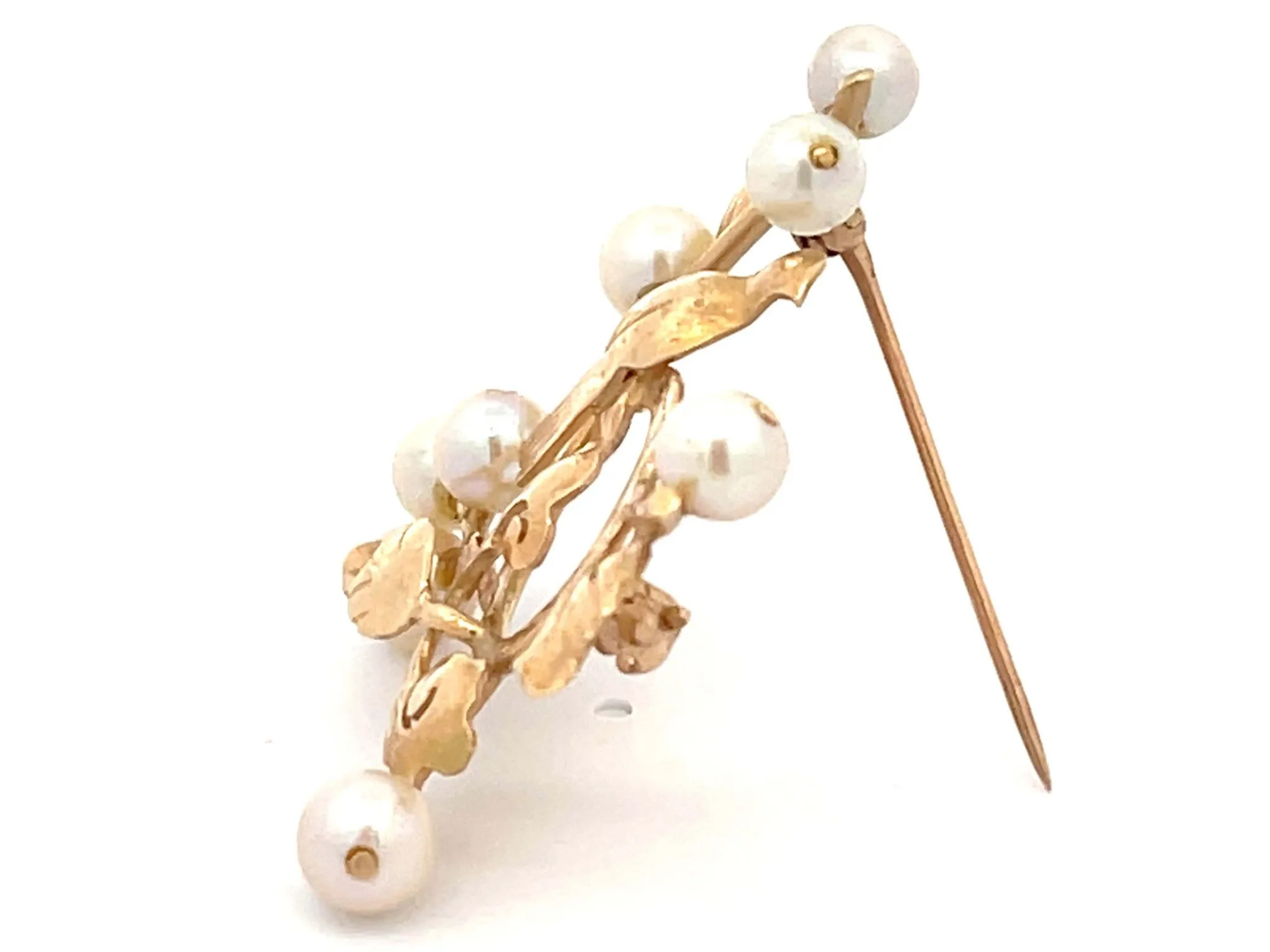 Mings Bird on a Plum Akoya Pearl Brooch in 14k Yellow Gold