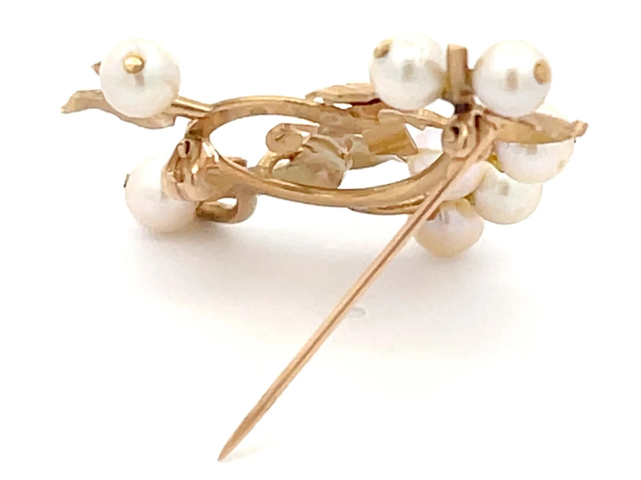 Mings Bird on a Plum Akoya Pearl Brooch in 14k Yellow Gold