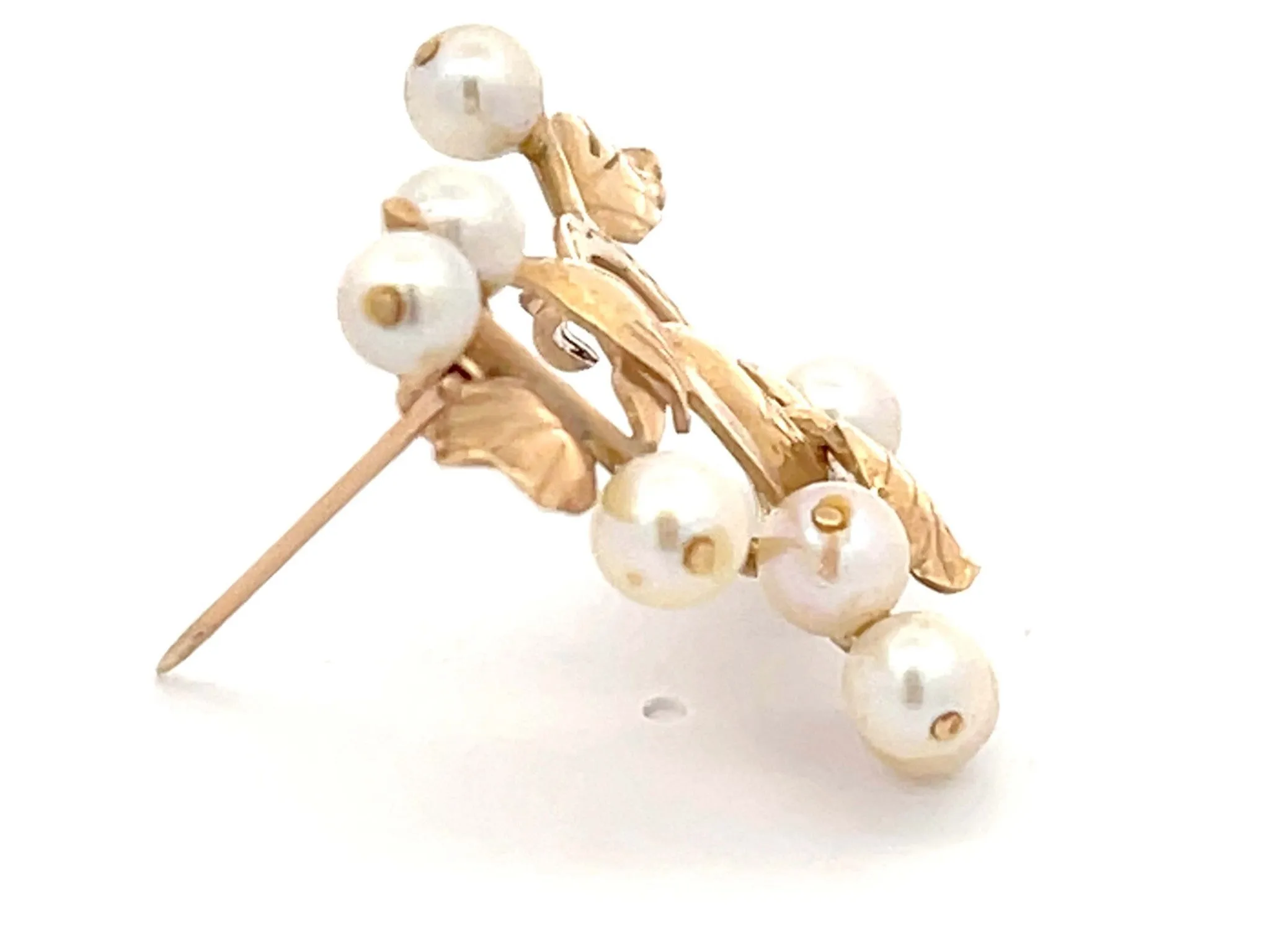 Mings Bird on a Plum Akoya Pearl Brooch in 14k Yellow Gold