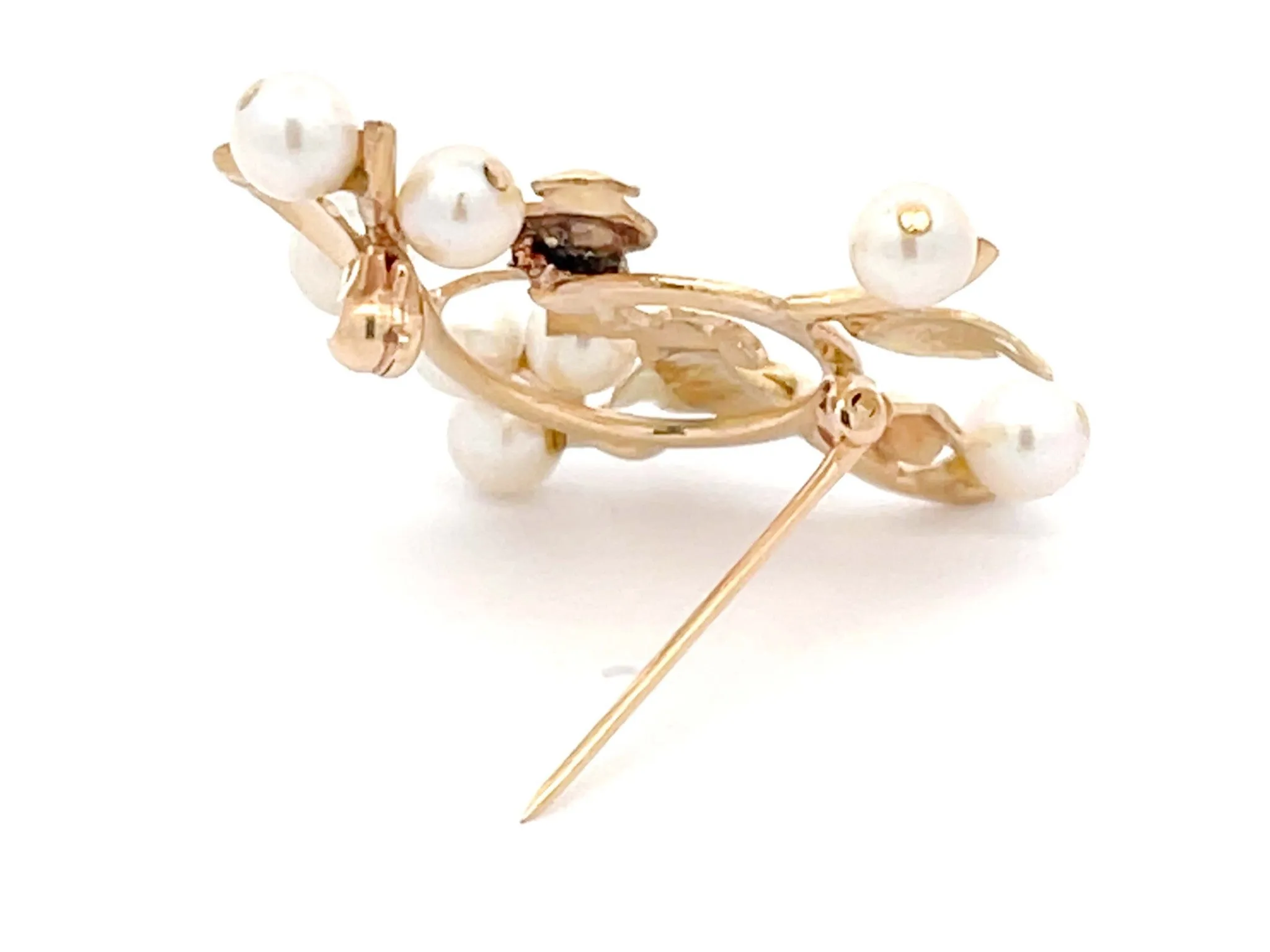 Mings Bird on a Plum Pearl Brooch in 14k Yellow Gold