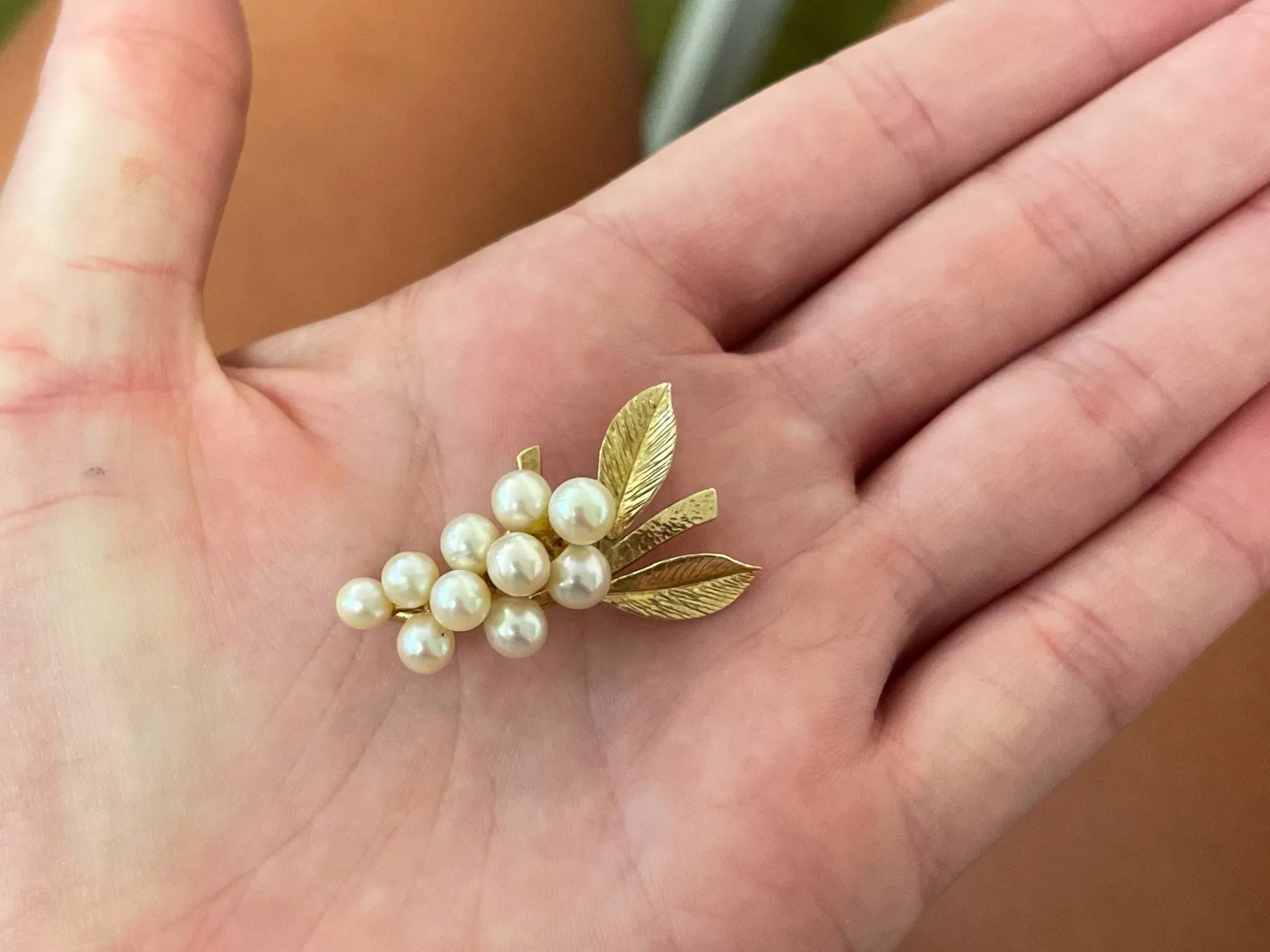 Mings Pearl Branch Brooch in 14k Yellow Gold