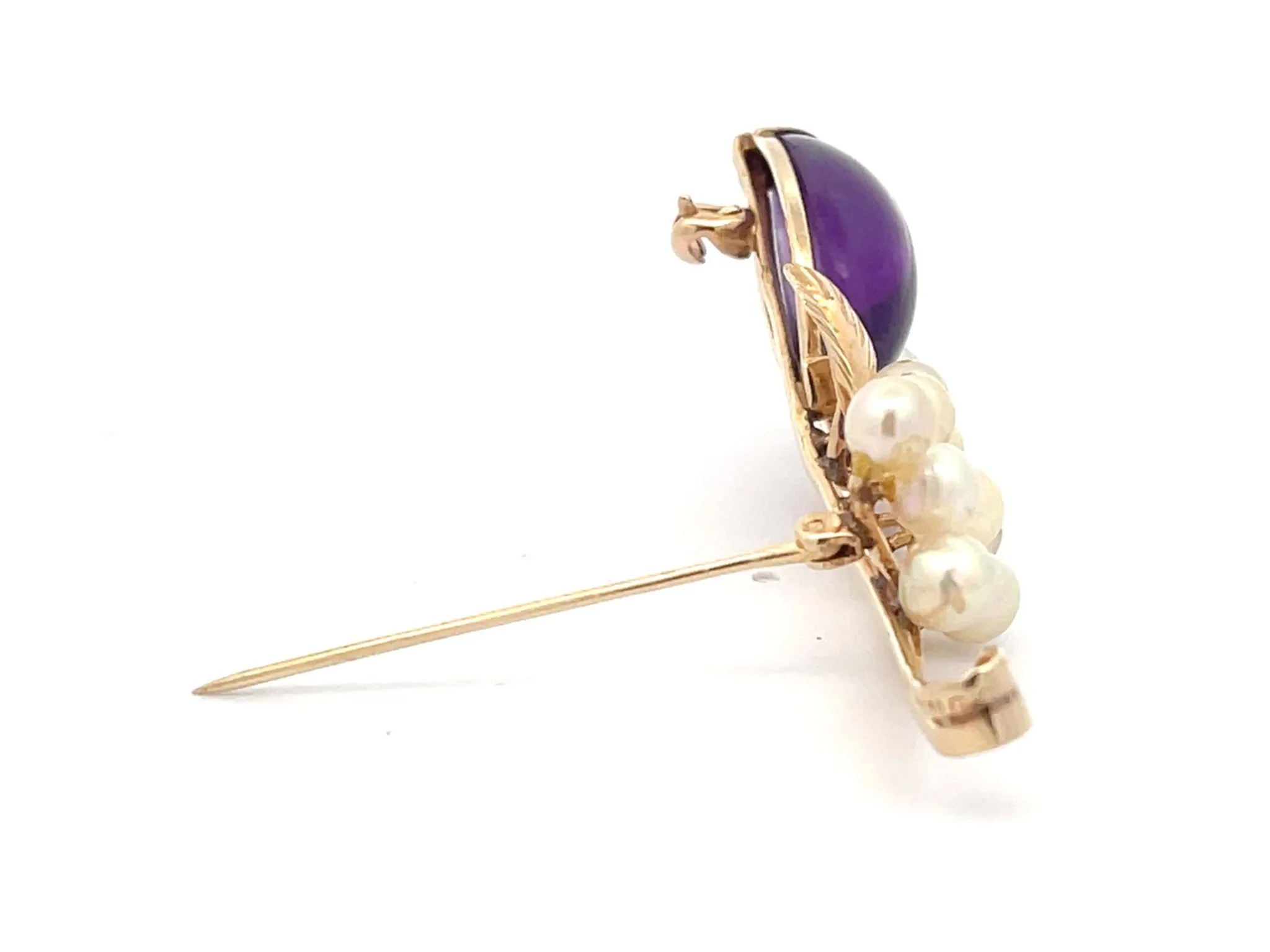 Mings Purple Amethyst and Akoya Pearl Brooch in 14k Yellow Gold