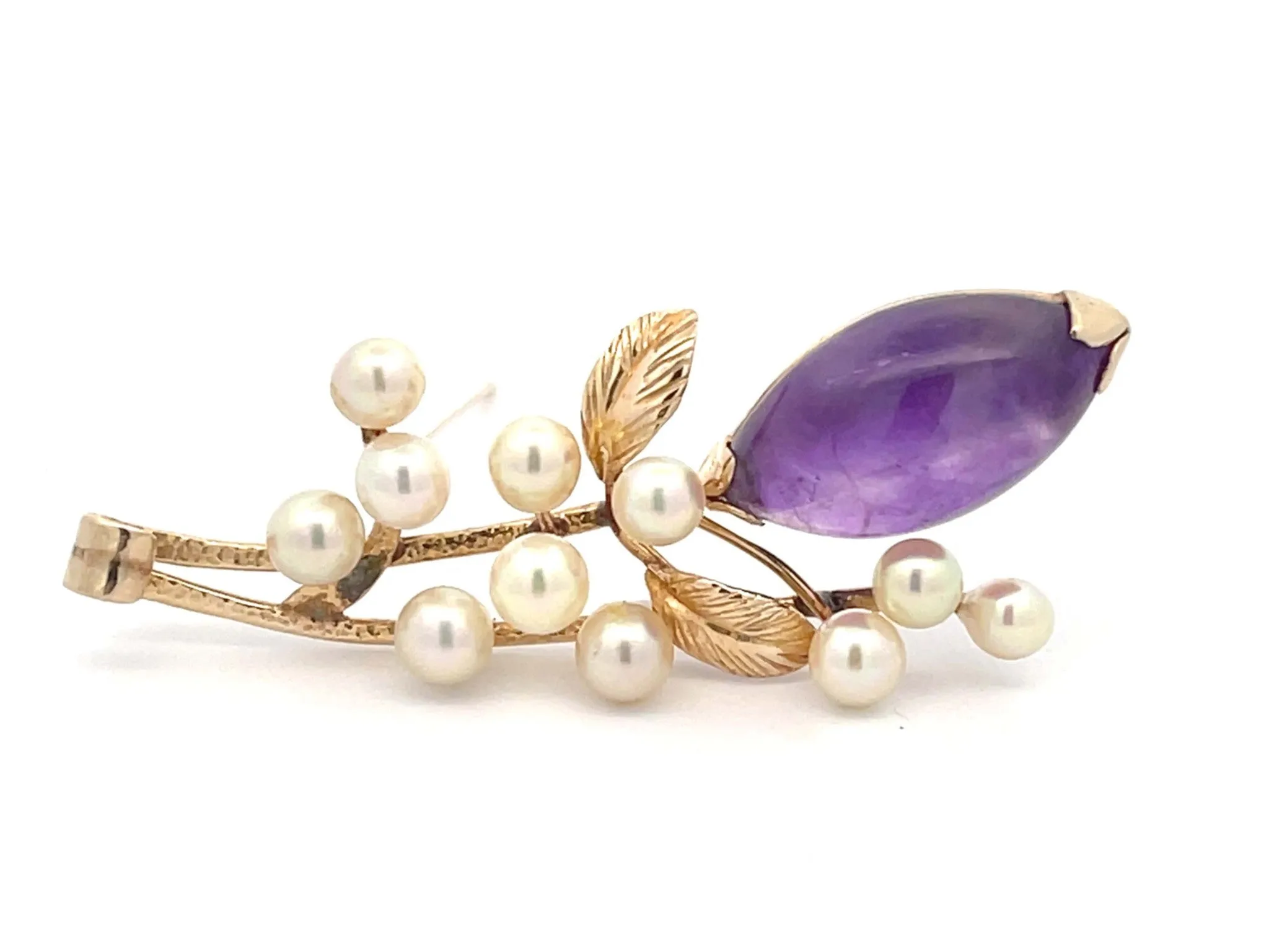 Mings Purple Amethyst and Akoya Pearl Brooch in 14k Yellow Gold