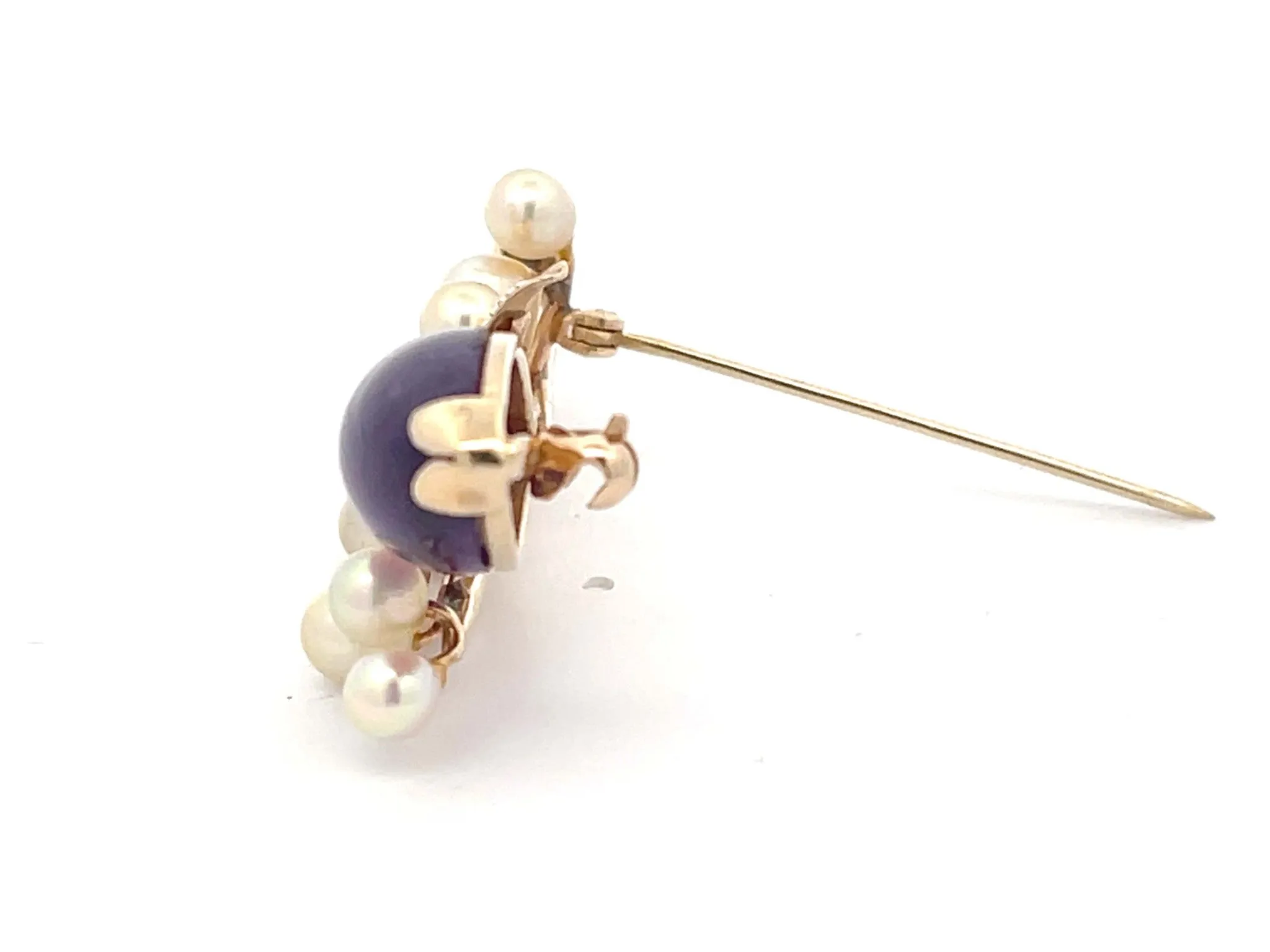 Mings Purple Amethyst and Akoya Pearl Brooch in 14k Yellow Gold