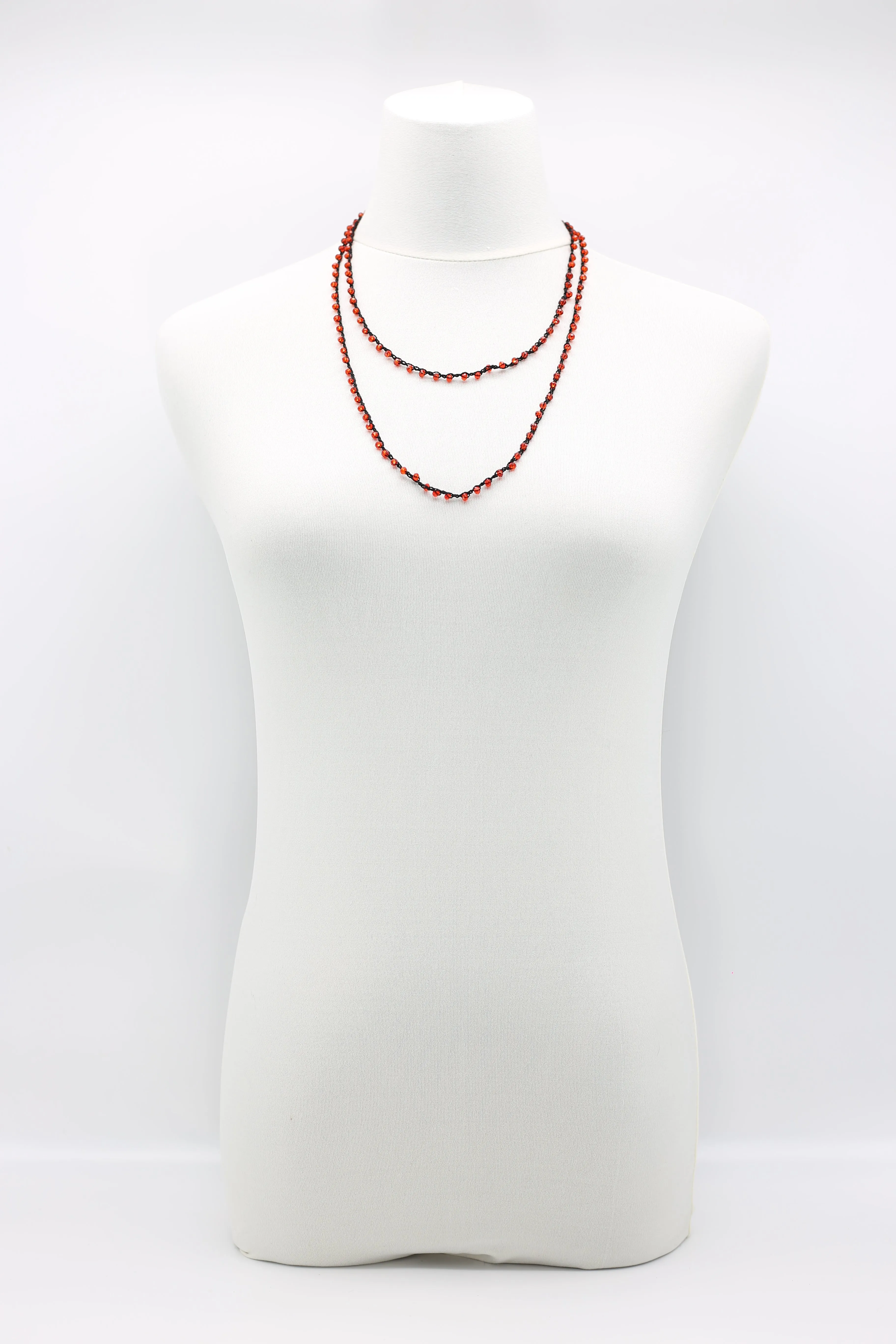 Mini Crystals on Hand-crocheted Cord Necklaces - Single strand