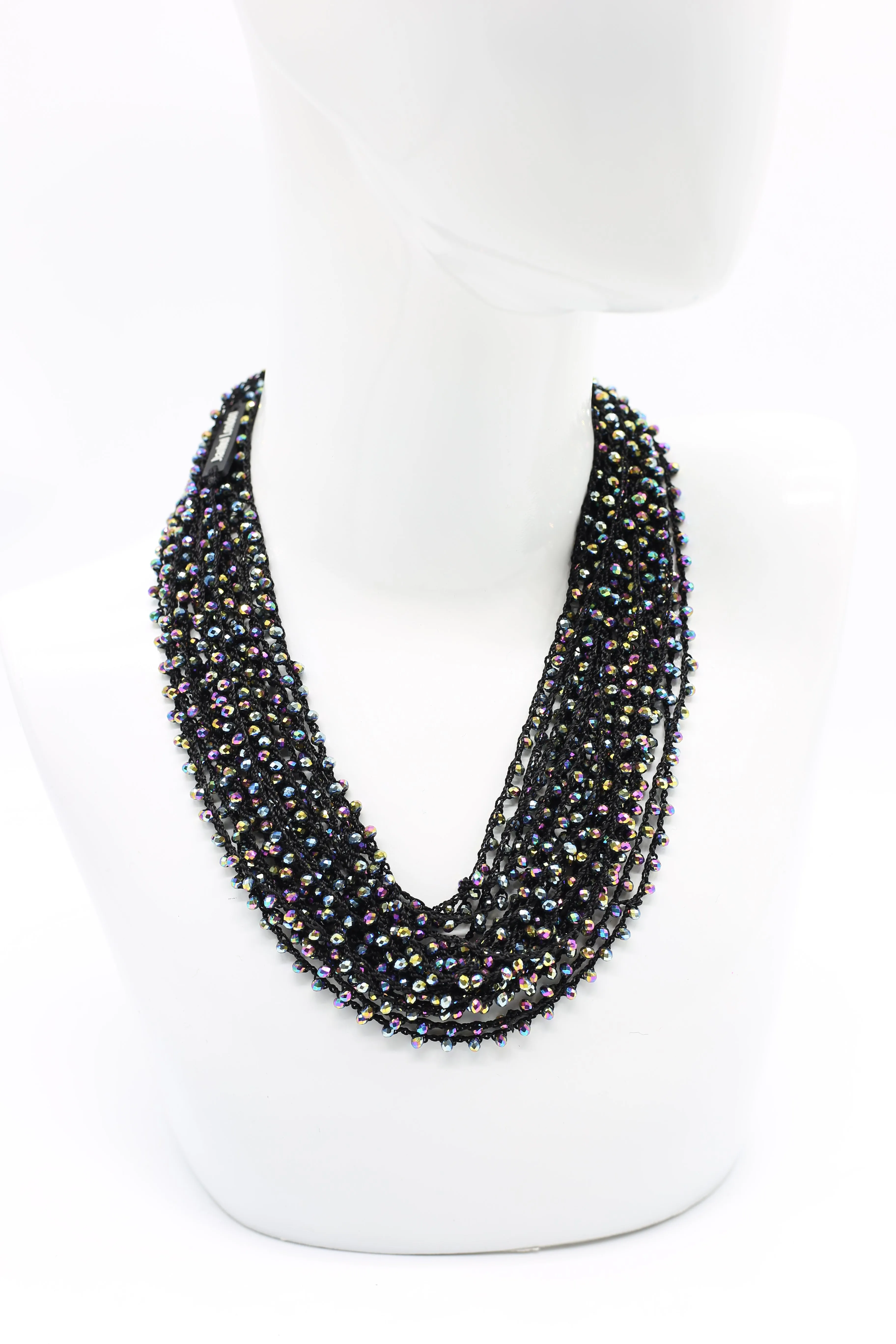 Mini Crystals on Hand-crocheted Cord Necklaces