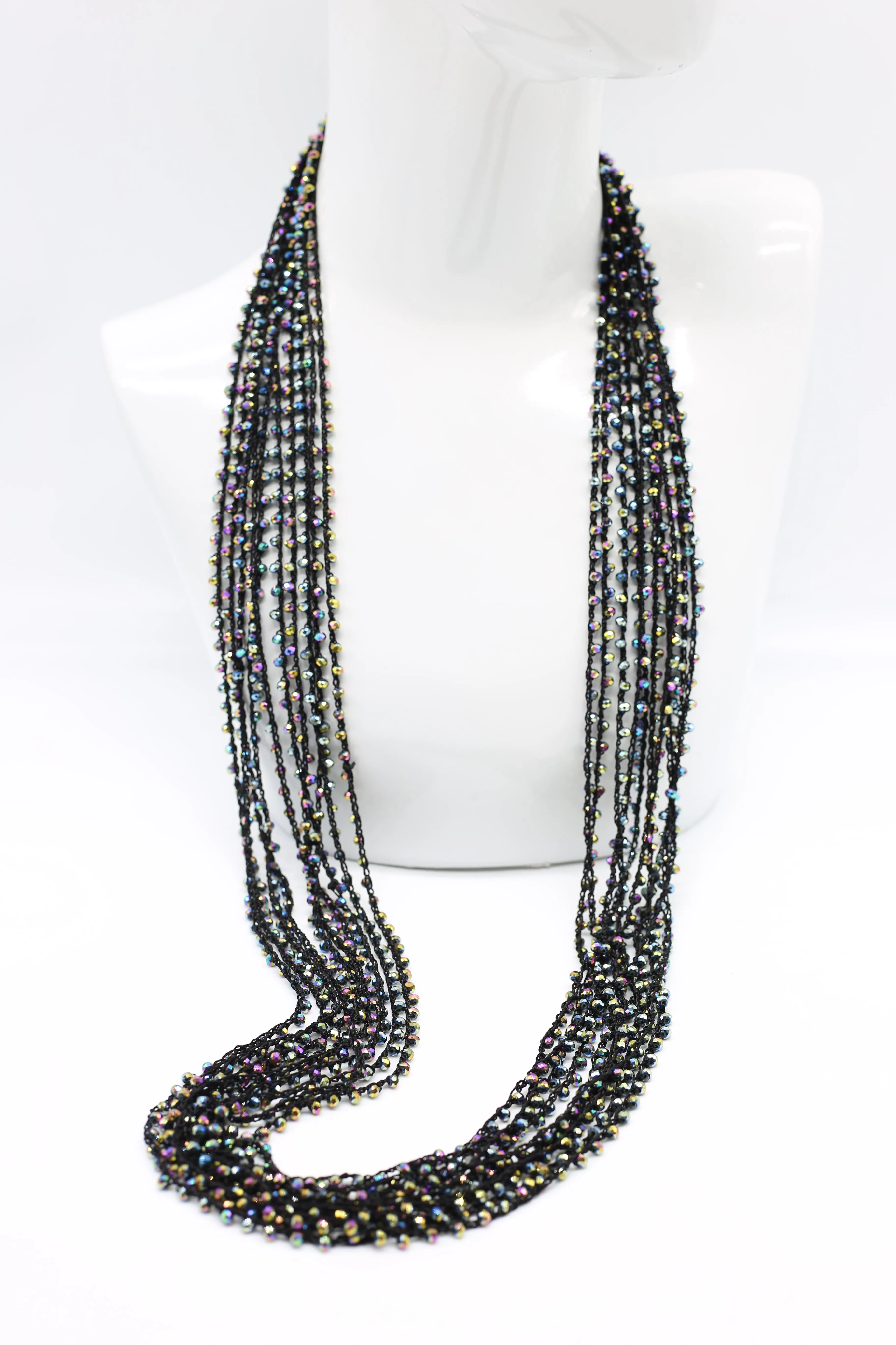 Mini Crystals on Hand-crocheted Cord Necklaces
