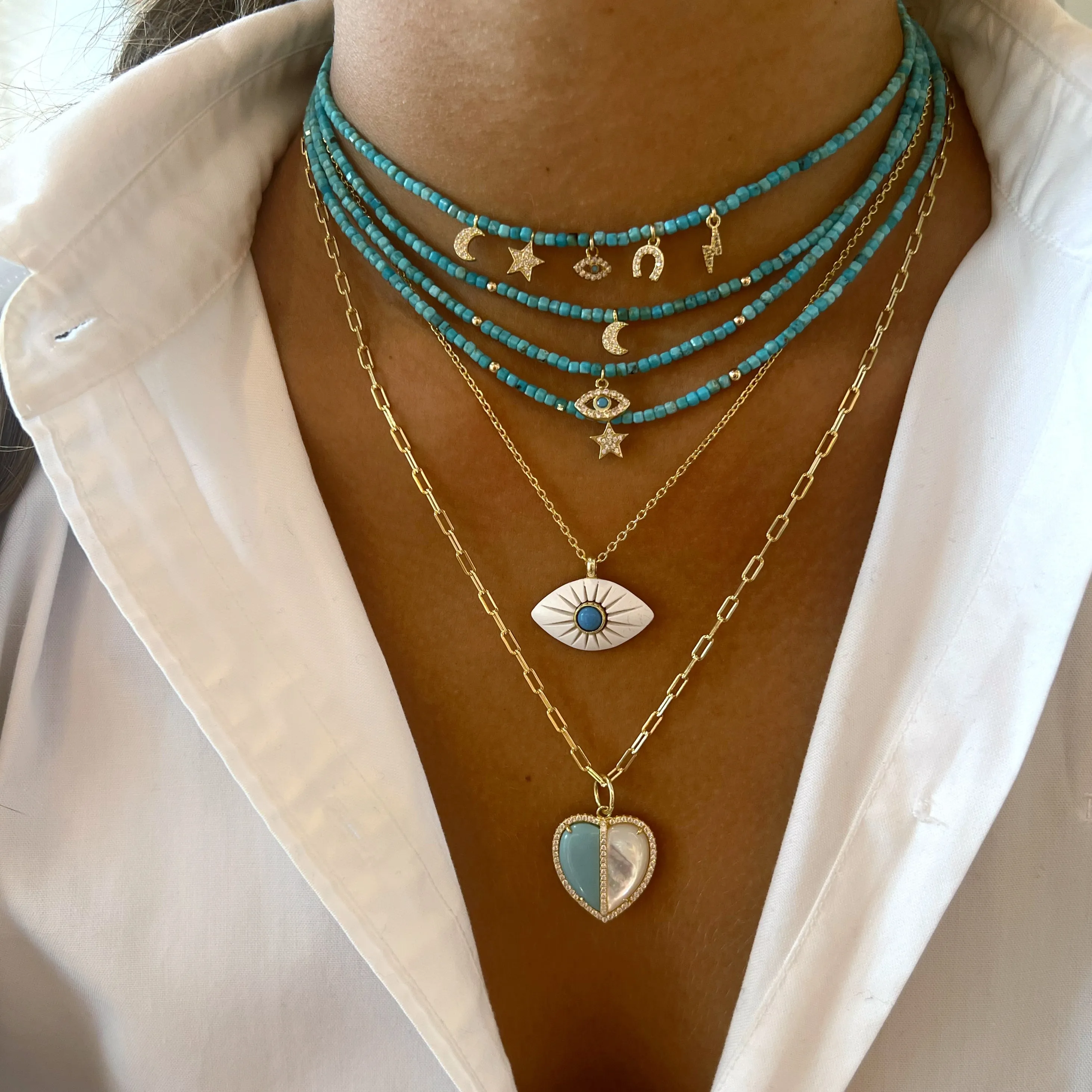 Mini Multi Charms Stone Choker
