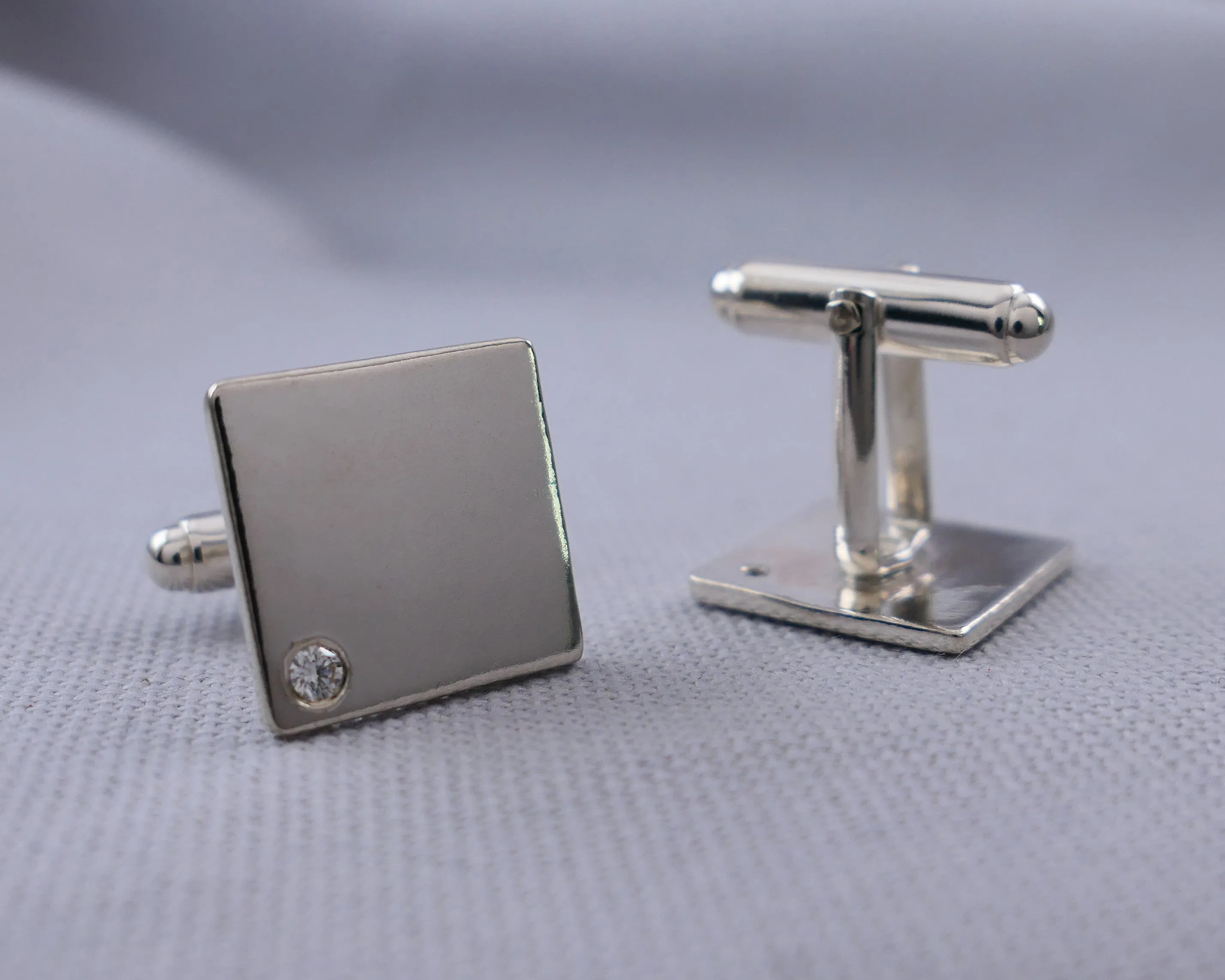 Moissanite Set Silver Cufflinks